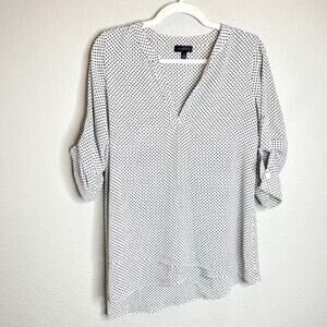 The Limited X-Small White Top Black Dot V-Neck Long Sleeve Layered Blouse